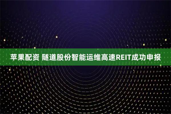 苹果配资 隧道股份智能运维高速REIT成功申报